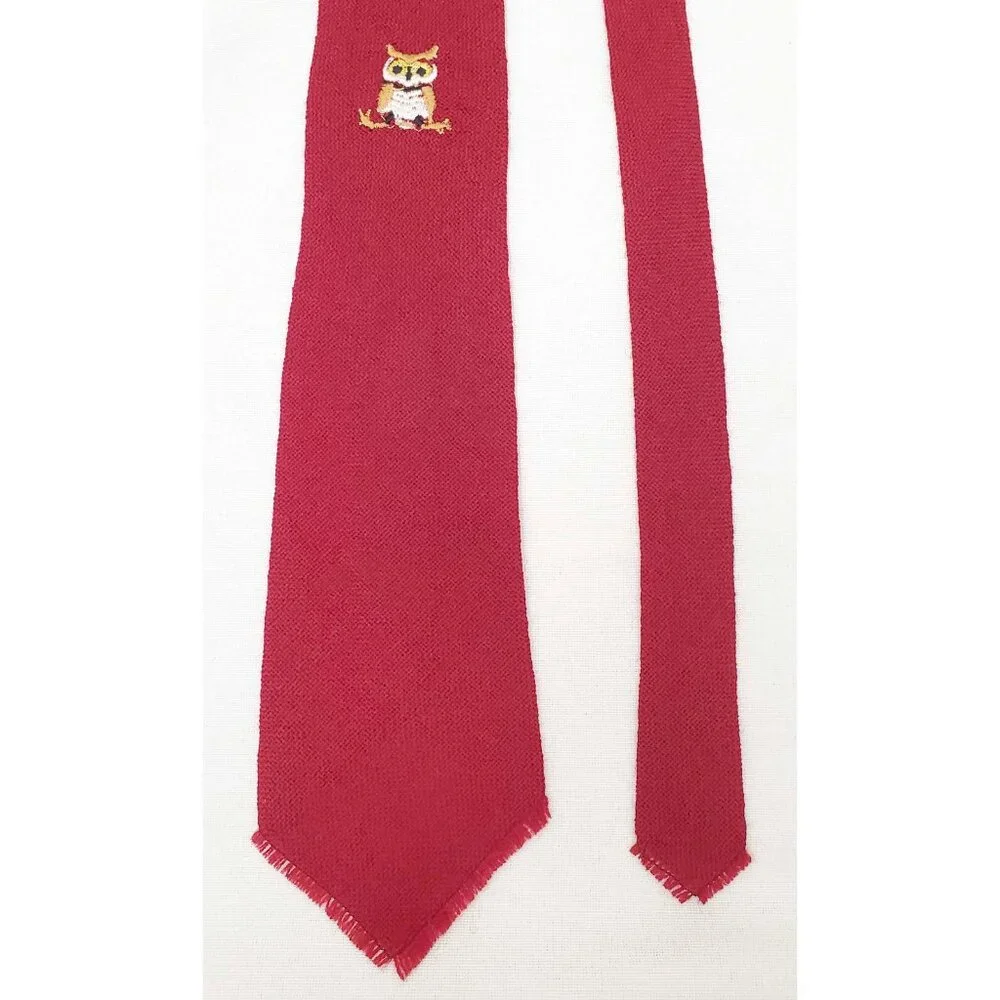 RARE Chimayo Mens Indian Hand Loomed Wool Neck Tie with Owl Embroidery